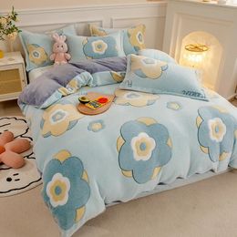 Bedding sets 1PC Duvet Cover and 2PC Pillowcase Set Flannel Coral Fleece Warm Winter Thick Single Double Queen King Quilt Bedding Set 231027