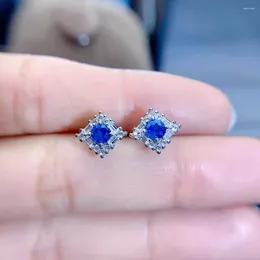 Stud Earrings Natural Blue Sapphire For Women Jewellery 3.5 3.5mm Size Gem 925 Silver Ornament Birthday Gift Birthstone