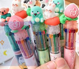 Ballpoint Pens Cartoon tencolor ballpoint pen push type high face value silicone rebound learning supplies multicolor neutral lovely 231027