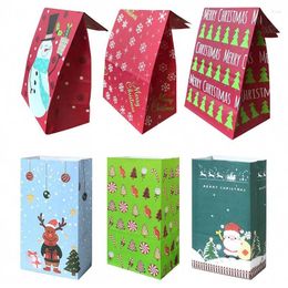 Christmas Decorations 6PCS Gift Packaging Bags Candy Snack Biscuits Festival Party Souvenir Creative Gifts Flat Mouth Paper Bag TMZ