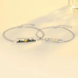 Link Bracelets Selling Silver Colour Fashion Men And Women Mountain Sea Sun Moon Pendant Couple Bracelet Gift SL6761