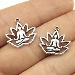 Charms 40pcs Charm Yoga Om Lotus Padmasana 16x18mm Antique Silver Plated Pendants Making DIY Handmade Tibetan Finding Jewellery