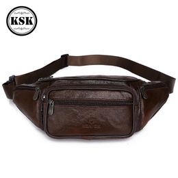 Waist Bags Men's Pack Genuine Leather Bag Belt Male Fanny Fashion Luxury Small Shoulder For Men KSK 231027