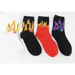 Men's Socks Hip Hop Hit Men Fashion Colour On Fire Crew Red Flame Blaze Power Torch Warmth Street Skateboard Wowen2788