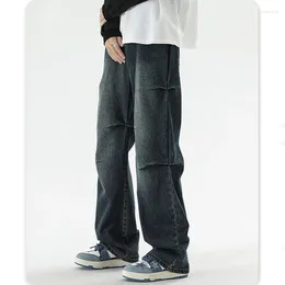 Men's Jeans Fall Wide Leg Loose Straight Pipe Pleated Floor Length Trousers