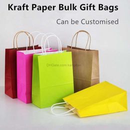 Kraft Paper Shopping Bags with Handles Bulk Colourful Paper Tote Gift Bag clothes Bags for Shopping Gift Merchandise Retail Party Favour