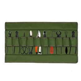 Hair Salon Green Japanese Bonsai Tools Storage Package Roll Bag Garden Repair Tool Pliers Scissors Canvas Tool Set Case Durable 231027