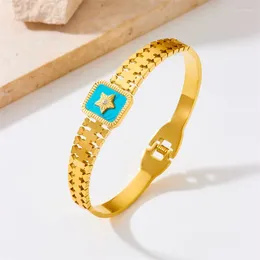 Bangle 316L Stainless Steel Fashionable And High-end Temperament Metal Retro Pentagram Turquoise Square Bracelet