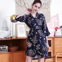 Women's Sleepwear Summer Cotton Print Pyjamas Nightdress V-Neck Mid-Sleeve Plus Size Outer Wear Home Clothes