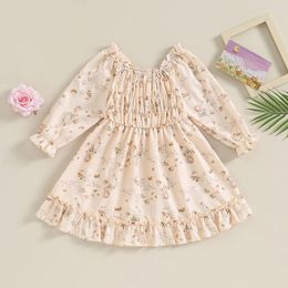 Girl Dresses Listenwind 3-6Y Toddler Fall Dress Long Sleeve Floral Print Smocked Kids A-Line