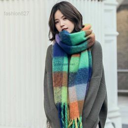 Scarves 19 Scarf Women's Autumn and Winter Classic Circled Yarn Color-blocking Versatile British Colour Checked Oversized Shawl Same6QTS