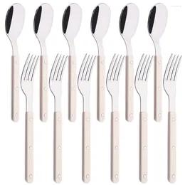 Dinnerware Sets Set Of 6/12 Silver Stainless Steel Acrylic Handle Dinner Forks And Spoons Heavy Duty Fork Spoon Cutlery