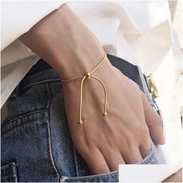 Simple Design Titanium Steel Pl-Out Adjustable Bracelet Gold Colour Snake Chain Bangle For Women Girl Men Beads Jewellery Gift D Dhgarden Otpdk