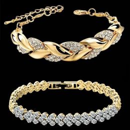 Chokers Luxury Love Braided Leaf Bracelet Charm Crystal Wedding Bracelets for Women Anniversary Valentines Day Gifts Aesthetic Jewellery 231027