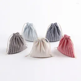 Shopping Bags 3pcs/set Japanese Style Printed Drawstring Bag Draw Pocket Storage Stripe Pattern Farmhouse Sack Cotton Fabric