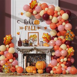 Christmas Decorations 138pcs Fall Balloons Garland Kit Orange Burgundy Balloons Maple Leaves for Autumn Harvest Thanksgiving Party Fall Decorations 231027
