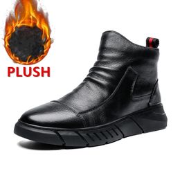 Boots Brand Autumn Winter High help Men Shoes Soft Leather Casual Warm Plush Snow Fashion Ankle Working 231027