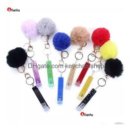 Cute Credit Card Pler Pompom Keychains Acrylic Debit Bank C Ard Grabber For Long Nail Atm Keychain Cards Clip Nails Key Rings 13 Colour Dhoce