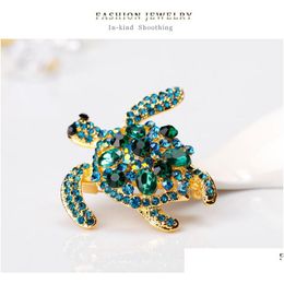 Pins Brooches Green Rhinestone Women Men Sea Turtle Animal Party Causal Brooch Gifts Drop Delivery Jewelry Dhhq0