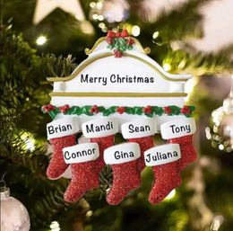 Resin Personalized Stocking Socks Family of 2 3 4 5 6 7 8 Christmas Tree Ornaments Creative Decorations Pendants FY4927
