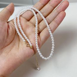 Chains Lefei Fashion Luxury Round Strong Lustre 345mm White Akoya Baby Pearl 18K Gold Necklace For Women Party Wedding Jewellery Matchall