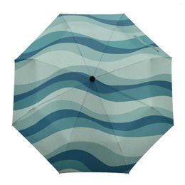 Umbrellas Lines Waves Gradient Automatic Parasol Folding Umbrella Male Women Printed Lightweight Rain Gear