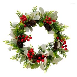 Decorative Flowers Christmas Wreath 17" Large Size Front Door Wall Hanging Winter Wreaths With Red Berries Pine Cones Ornament Holiday Gift