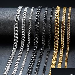 Chain Fashion Hip Hop 3/5/7/Mm Wide Curb Cuban Link Bracelets For Men Women Jewellery Anti Allergy Stainless Steel Wristband Gifts Drop Dhlca
