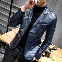 Mens Leather Faux Men PU Blazer Jackets Autumn Male Outerwear Suits Slim Fit Coats Fashion Clothing for Man MY861 231027