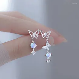 Stud Earrings Luxury Female Long Butterfly Moonstone Silver Colour For Women Charm Zircon Stone Asymmetrical