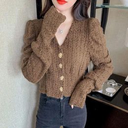 Women's Blouses Ricaqico 2023 Autumn Winter V-neck Long Sleeve Shirt Women Blouse Niche Bottoming With Puff Brushed Thick Lace Shirts Top