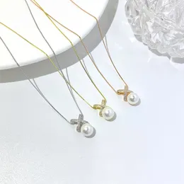 Chains Sterling Silver 925 X-shaped Freshwater Pearl Necklace Sweet Cute Fashion Daily Wear Women's Birthday Holiday Party Gift