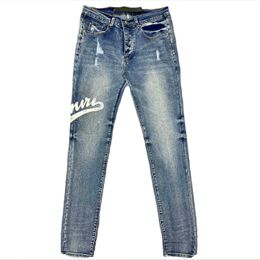 Classic printed embroidery amirlies designer mens jeans motorcycle hole black denim men's fashion street wear designer pants wholesale Men's Distressed trousers