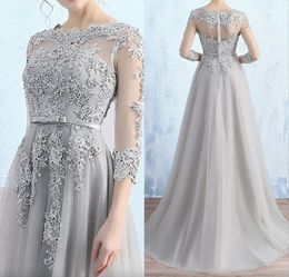 Light Gray Gorgeous Dresses Illusion Sheer With Applique Mor Beading Zipper Back Mother Of The Bride Dresse