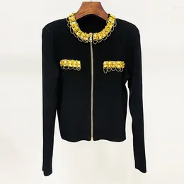 Women's Vests 2023 Star Fashion Style Celebrity Temperament Heavy Work Studded Diamond Zipper Knitwear Coat