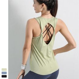 luTX05 yoga quickdrying loose women039s sportswear running Tshirt top sleeveless shortsleeved beautiful back sexy vest fitn3767727
