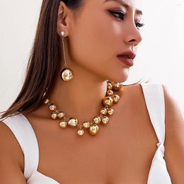 Necklace Earrings Set Big CCB Ball Pendants Necklace/Earrings For Women Trendy Exaggerated Large Beaded Choker Collar 2023 Fashion Jewellery