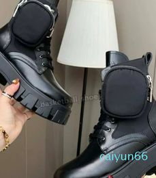 Winter Platform Cowboy Boots Women Double Pocket Tactical Men Genuine Leather Platf Snow Boot Top Casual Shoes Size 35-46