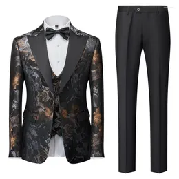 Men's Suits (Jacket Vest Pants) Spring Autumn Tuxedo Men Casual Business Boutique Flower Print 3 Piece Set/Men's Blazers Coat Trousers