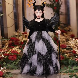 shiny Pageant Dress Ball Gown Ruffled Flower Girls Birthday Party Dresses Halloween children cosplay little devil girl kindergarten performance dress