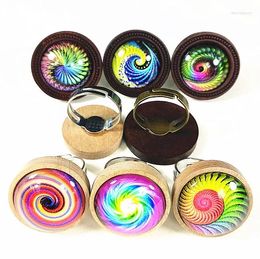 Cluster Rings 24pcs Wood Cabochons With Mandala Colourful Cyclone Whirlp Pos Glass Ethnic Wind Finger For Girls Women