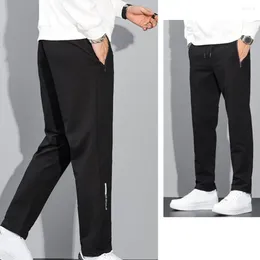Men's Pants Solid Colour Elastic Waist Cosy Winter Soft Thick Loose Straight Fit With For Fall