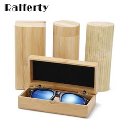 Sunglasses Cases Ralferty Wooden Glasses Case Handmade Hard Square Cylinder Bamboo Strip Sunglass Case Eyewear Spectacle Eyeglass Box funda gafas 231027