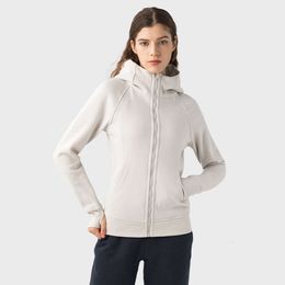 LL LEMONS Hip Hoodie Fu Zip Length -192 Yoga Outfits Tops Embroidered Gym Coat Cotton Blend Fleece Sports Hoodies Classic Fit Sweatshirts Women Jacket