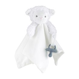 Baby Lamb Sheep Pacifier Holder White Plush Security Blanket 14inch Cute Embroidered Lamb Dummy Holder Unisex Boy Girl Comforter