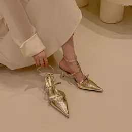 Dress Shoes 2023 Summer Gold Silver Pumps Women Fashion Pointed Elegant Thin High Heel Sandals Hollow Out Woman Heeled