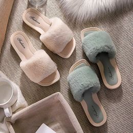 New Winter Fashion Plush Cotton Slippers for Girls' Slip-on, Non Slip, Warm, Flat Bottom Plush Slippers for Home and Outdoor Wear 231015