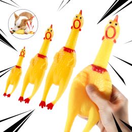 Prank Rubber Squeal Chicken Toys Yellow Duck Sound Pet Chew Play Toy Kids Adult Decompression Toys Dog Squeeze Funny Biting Squeak Screaming Sound Durable Exhaust