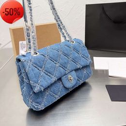 Shoulder Bags Channel Flap Vintage CC Handbag Dark Blue Denim Silver Chain Hardware Straps Designer Women Luxu