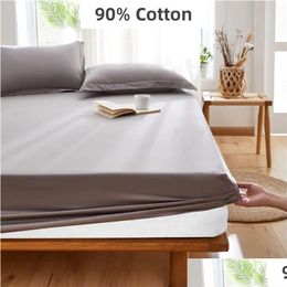 Sheets Sets 90% Cotton Fitted Bed Sheet Thick Mattress Protective Er Twin Double Queen King 140 160 Size No Pillowcase 220514 Drop Dhtek